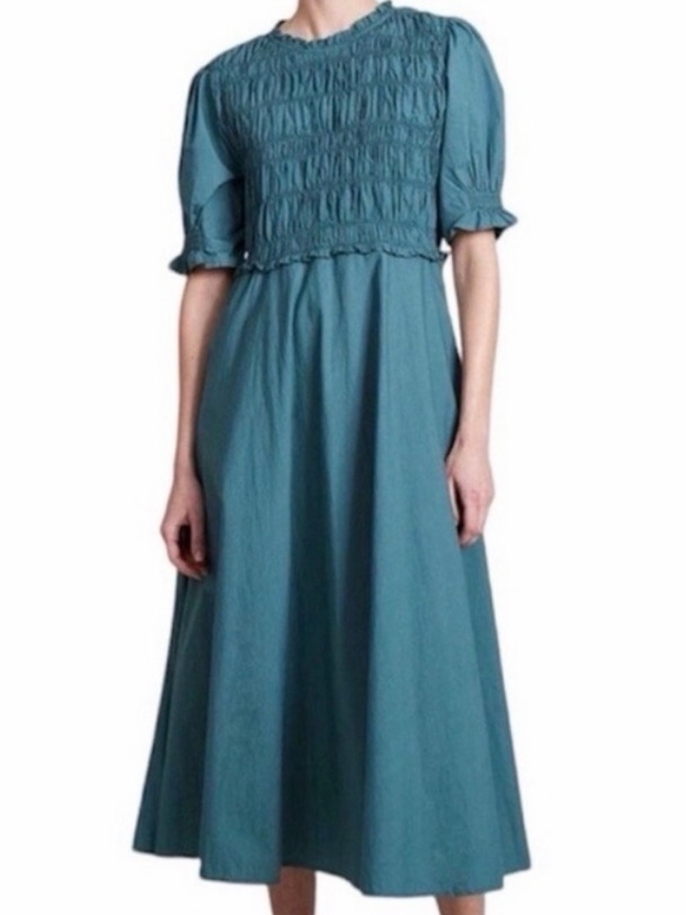 Apiece Apart Teal Smocked Midi Dress